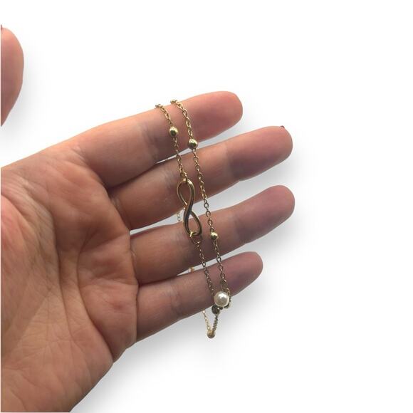 Macy's AND NOW THIS Two-Row Charm Anklet in Gold-Plate Infinity Beaded - Picture 3 of 10